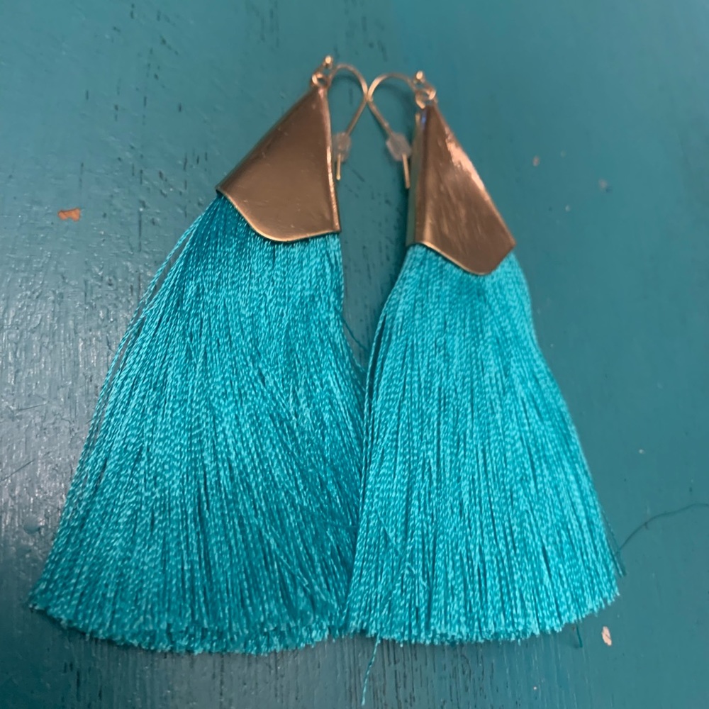 Turquoise tassel earrings with gold tops